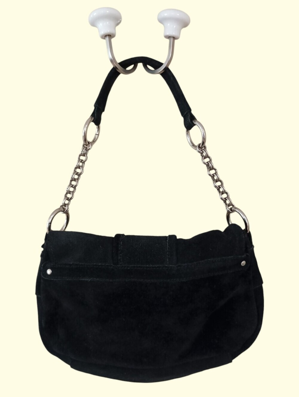 Black Suede Mini Shoulder Bag W/ Silver Chain Hardware Excellent Used Condition - Picture 3 of 5